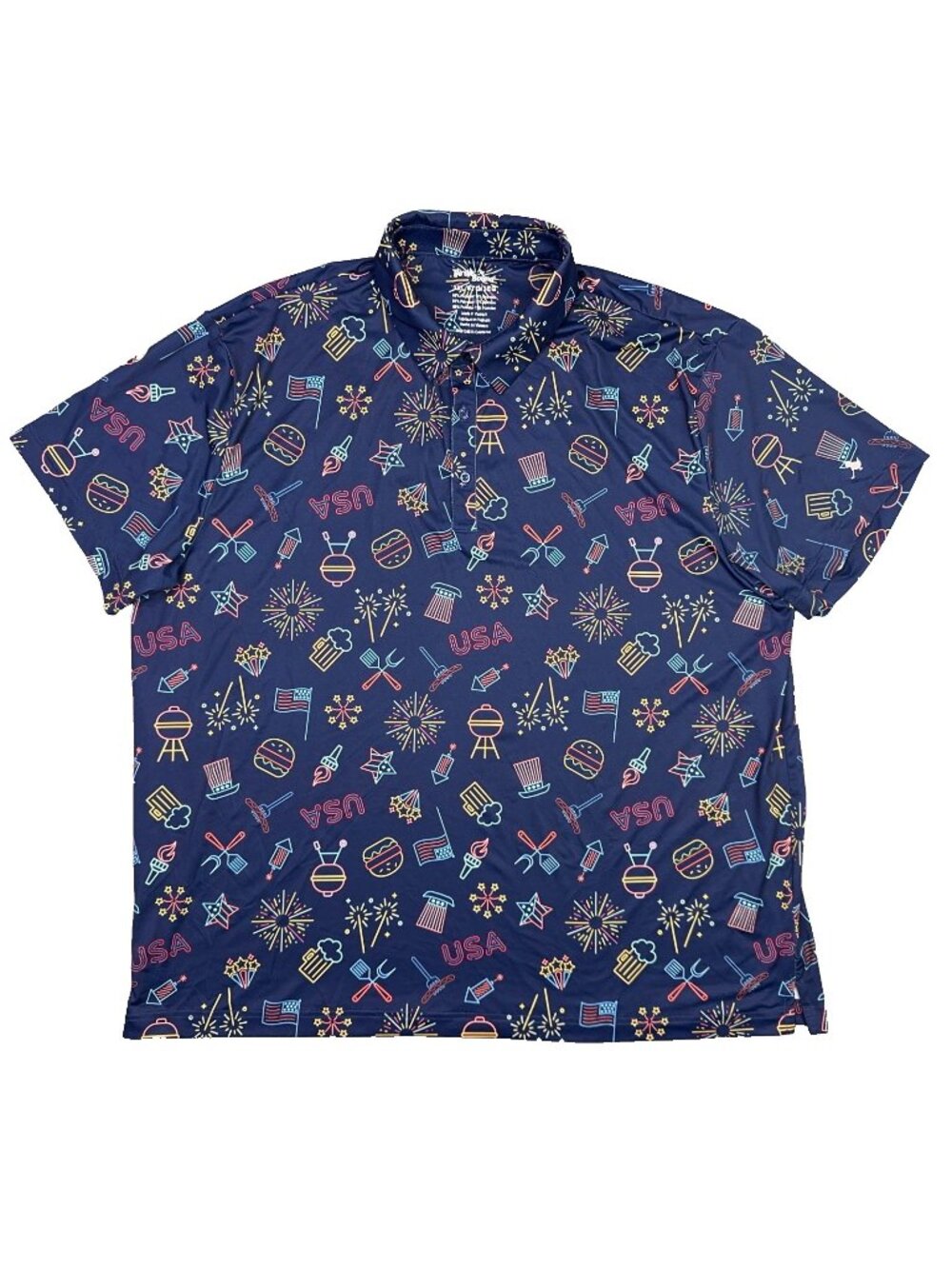 Birdie Bound Polo Shirt Mens 3XL Blue Fourth Of July BBQ Patriotic USA All Over